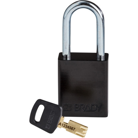 BRADY SAFEKEY Lockout Padlock Aluminum Black 1.5" Stee ALU-BLK-38ST-KD