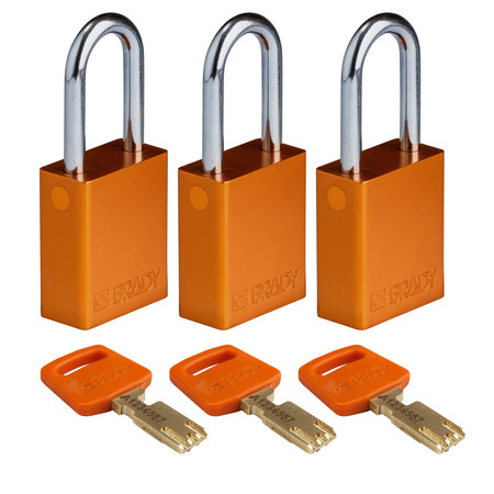 BRADY SAFEKEY Lockout Padlock Aluminum Orange 1.5 ALU-ORG-38ST-KA3PK