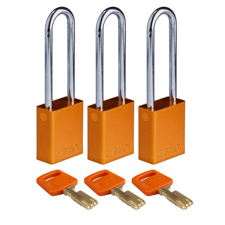 BRADY SAFEKEY Lockout Padlock Aluminum Orange 3.0 ALU-ORG-76ST-KA3PK