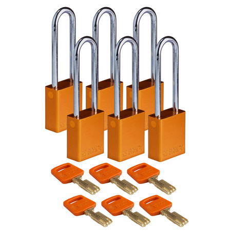 BRADY SAFEKEY Lockout Padlock Aluminum Orange 3.0 ALU-ORG-76ST-KA6PK