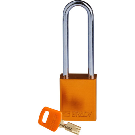 BRADY SAFEKEY Lockout Padlock Aluminum Orange 3.0" Ste ALU-ORG-76ST-KD