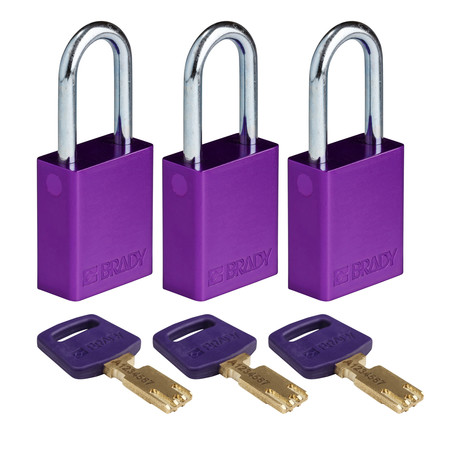 BRADY SAFEKEY Lockout Padlock Aluminum Purple 1.5 ALU-PRP-38ST-KA3PK
