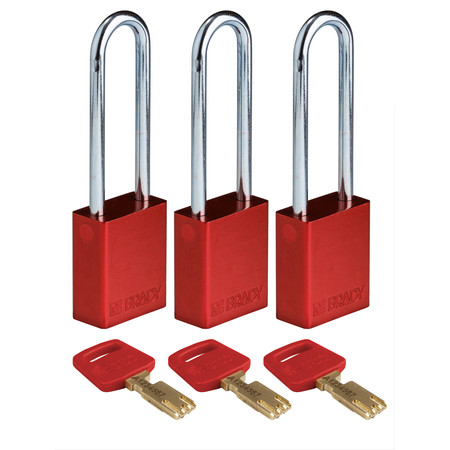 BRADY SAFEKEY Lockout Padlock Aluminum Red 3.0" S ALU-RED-76ST-KA3PK