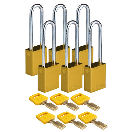 BRADY SAFEKEY Lockout Padlock Aluminum Yellow 3.0 ALU-YLW-76ST-KA6PK