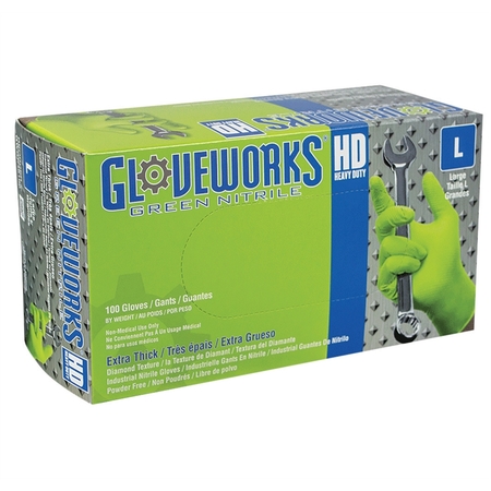 AMMEX Gloveworks HD Green Nitrile Diamond Grip - X-Large PK100 AMXGWGN48100