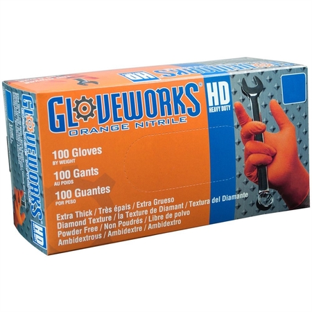 AMMEX Gloveworks Hd Orange Nitrile Gloves XL, G AMXGWON48100