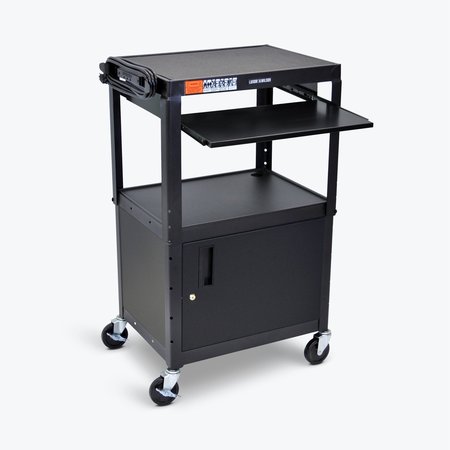 LUXOR Adjustable-Height Steel AV Cart with Pullout Keyboard Tray and Cabinet AVJ42KBC