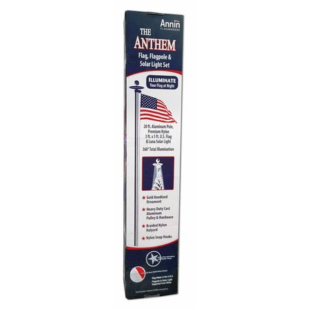 Annin Flagmakers 20 FOOT ANTHEM FLAGPOLE WITH SOLAR LIGHT AND 3X5 FT. NYLON U.S. FLAG 742371