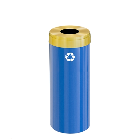 GLARO 12 gal Round Recycling Bin, Blue/Satin Brass B-1232BL-BE-B1