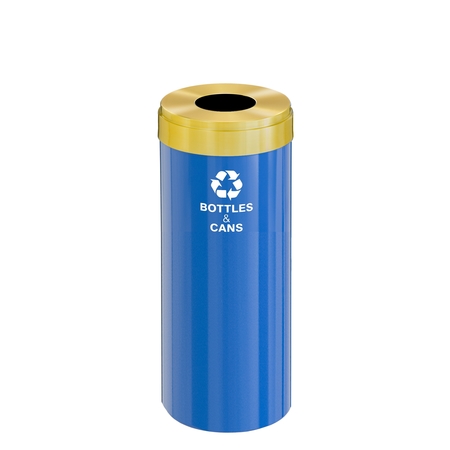 GLARO 12 gal Round Recycling Bin, Blue/Satin Brass B-1232BL-BE-B2