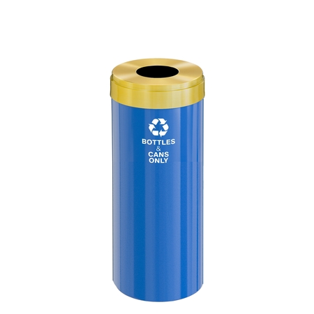GLARO 12 gal Round Recycling Bin, Blue/Satin Brass B-1232BL-BE-B6