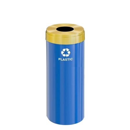 GLARO 12 gal Round Recycling Bin, Blue/Satin Brass B-1232BL-BE-B7