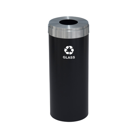 GLARO 15 gal Round Recycling Bin, Satin Black/Satin Aluminum B-1242BK-SA-B8
