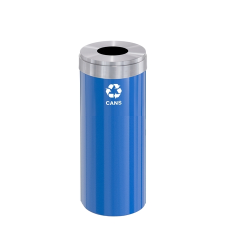 GLARO 15 gal Round Recycling Bin, Blue/Satin Aluminum B-1242BL-SA-B4