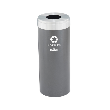 GLARO 15 gal Round Recycling Bin, Silver Vein/Satin Aluminum B-1242SV-SA-B2