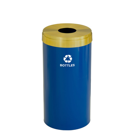 GLARO 16 gal Round Recycling Bin, Blue/Satin Brass B-1532BL-BE-B3