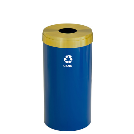 GLARO 16 gal Round Recycling Bin, Blue/Satin Brass B-1532BL-BE-B4