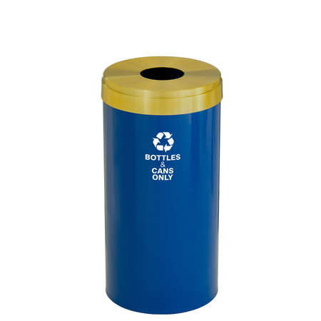 GLARO 16 gal Round Recycling Bin, Blue/Satin Brass B-1532BL-BE-B6
