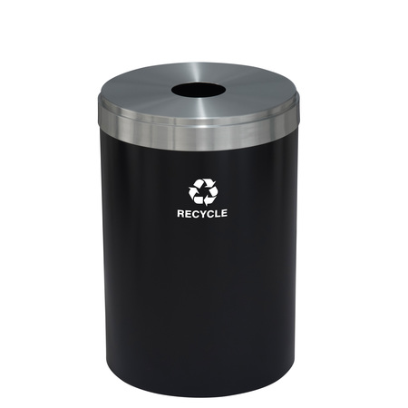 GLARO 33 gal Round Recycling Bin, Satin Black/Satin Aluminum B-2032BK-SA-B5