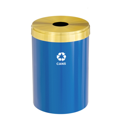 GLARO 33 gal Round Recycling Bin, Blue/Satin Brass B-2032BL-BE-B4