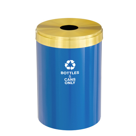 GLARO 33 gal Round Recycling Bin, Blue/Satin Brass B-2032BL-BE-B6