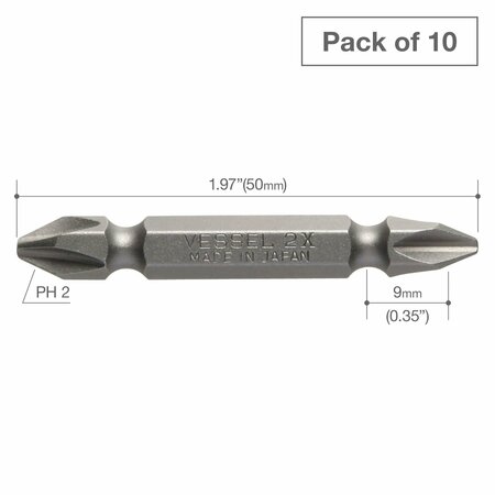 Vessel Double-Ended Bit 1/4" Hex B, +2x50, PK10 B43P250X