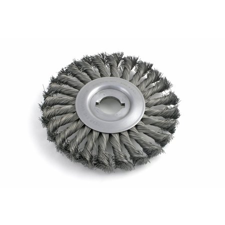 BRUSH RESEARCH MANUFACTURING B464, 8" Diameter Knotted Wheel Brush, .016 Carbon Steel, 1" Arbor Hole With Keyway B464
