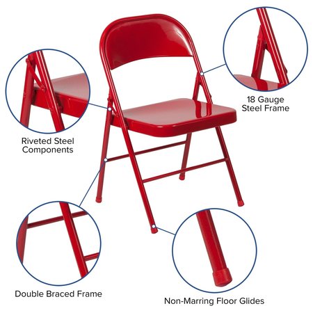 Flash Furniture Chair, Metal Folding, Red, Double Braced BD-F002-RED-GG