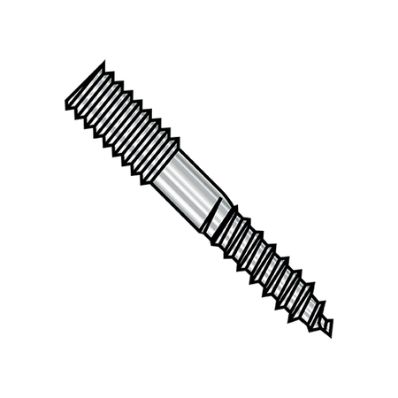 ZORO SELECT Hanger Bolt, 1/4"-20 Thread to 6 in, 18-8 Stainless Steel, 100 PK 1496BH188
