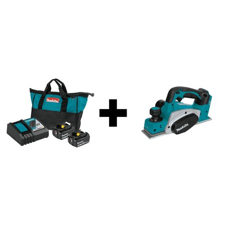 MAKITA Battery/Charger Kit, 18V, w/Planer BL1840BDC2 + XPK01Z