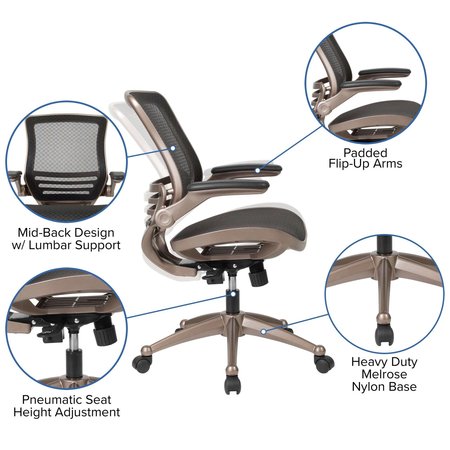 Flash Furniture Office Chair, 22"L41"H, Padded Flip-up, MeshSeat, ContemporarySeries BL-8801X-GG