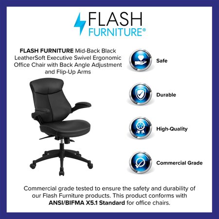 Flash Furniture Contemporary Chair, Foam, 18" to 21-1/2" Height, Adjustable Arms, Black BL-ZP-804-GG