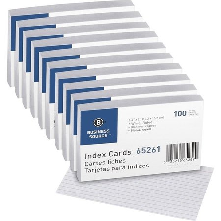 BUSINESS SOURCE Index Card, Ruled, 4X6, We, PK10 65261BX