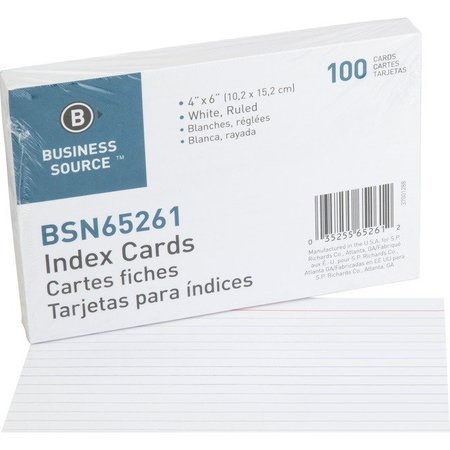 BUSINESS SOURCE Index Card, Ruled, 4"X6", White, PK60 65261
