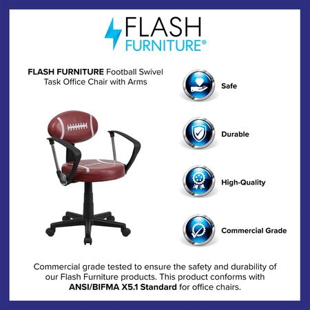 Flash Furniture Vinyl Task Chair, 17" to 21-1/2", Fixed Arms, Brown BT-6181-FOOT-A-GG