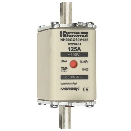 MERSEN IEC NH Fuse Link, C22 Series, 125A, gG, 690V AC, Square C228461
