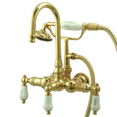 KINGSTON BRASS Wall-Mount Clawfoot Tub Faucet, Polished Brass, Tub Wall Mount CC9T2