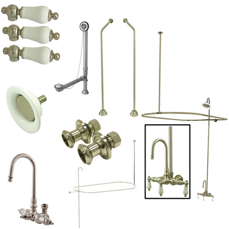 KINGSTON BRASS Clawfoot Tub Faucet Packages, Brushed Nickel, Tub Wall Mount CCK4188PL