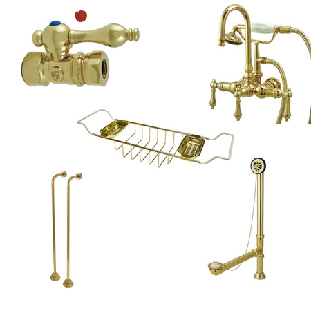 Kingston Brass Clawfoot Tub Faucet Packages, Polished Brass, Tub Wall Mount CCK7T2SS-TC