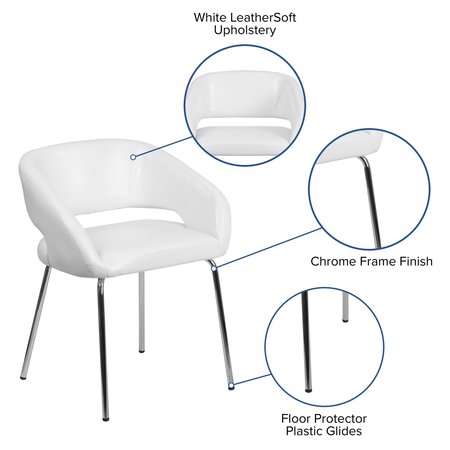 Flash Furniture Side Reception Chair, 21-3/4"L28-3/4"H, LeatherSeat, FusionSeries CH-162731-WH-GG