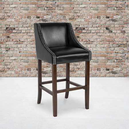 FLASH FURNITURE Black Leather/Wood Stool, 30 CH-182020-30-BK-GG