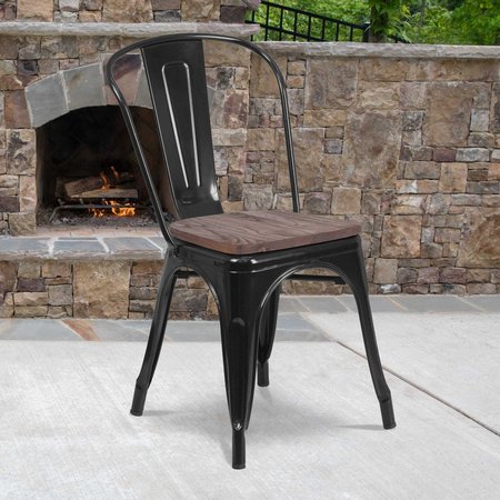 FLASH FURNITURE Black Metal Stack Chair CH-31230-BK-WD-GG