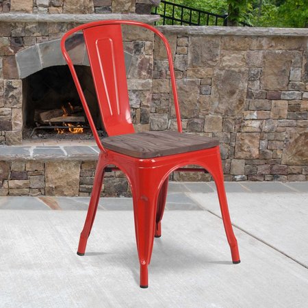 FLASH FURNITURE Red Metal Stack Chair CH-31230-RED-WD-GG