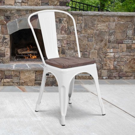 FLASH FURNITURE White Metal Stack Chair CH-31230-WH-WD-GG