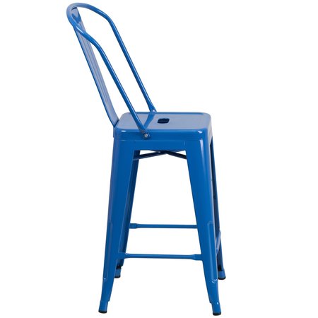 Flash Furniture 24" High Blue Metal Counter Height Stool w/ Back CH-31320-24GB-BL-GG