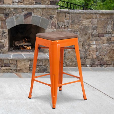 FLASH FURNITURE Metal Counter Stool, 24", Orange, Weight Capacity: 500 lb. CH-31320-24-OR-WD-GG