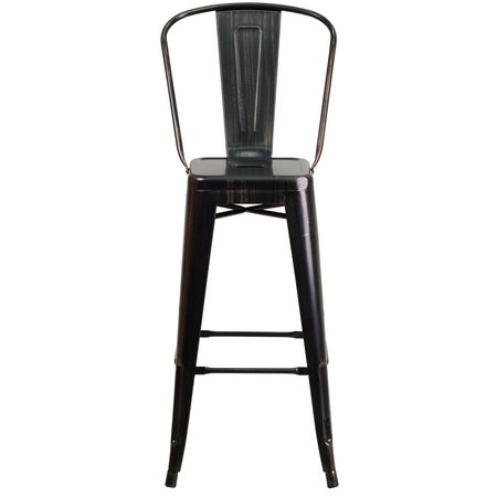 Flash Furniture 30" High Black-Antique Gold Metal Barstool w/Back CH-31320-30GB-BQ-GG