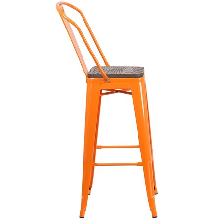 Flash Furniture Metal Barstool, 30", Orange, Finish: Powder-Coated CH-31320-30GB-OR-WD-GG