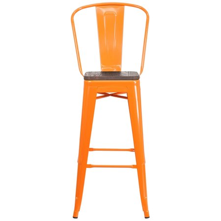 Flash Furniture Metal Barstool, 30", Orange, Finish: Powder-Coated CH-31320-30GB-OR-WD-GG
