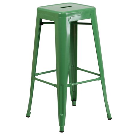 Flash Furniture 30" High No Back Green Metal Barstool Square Seat CH-31320-30-GN-GG
